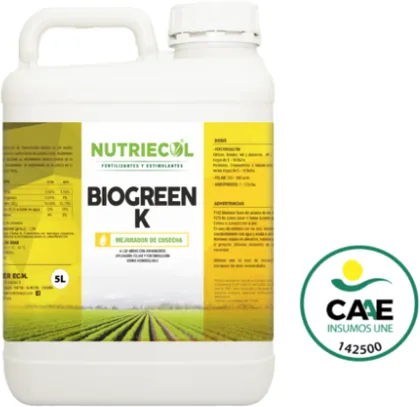 Envase de Biogreen K G 20 Litros Óxido de Potasio (K₂O) 12% Bioestimulante Engorde