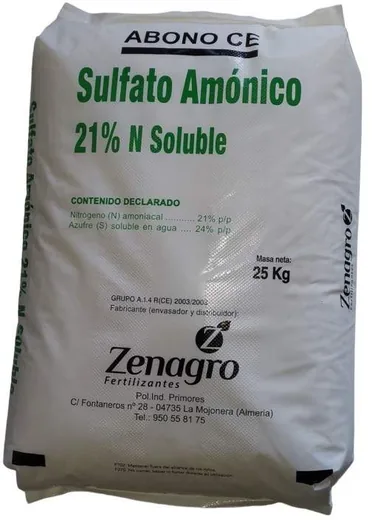 Envase de Sulfato Amonico 21% (21-0-0 ABONO CE) 25kg, sólido